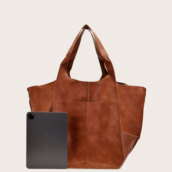 Brown Casual Women's Vintage Retro Large Capacity Tote Bag - Picture 4 of 7
